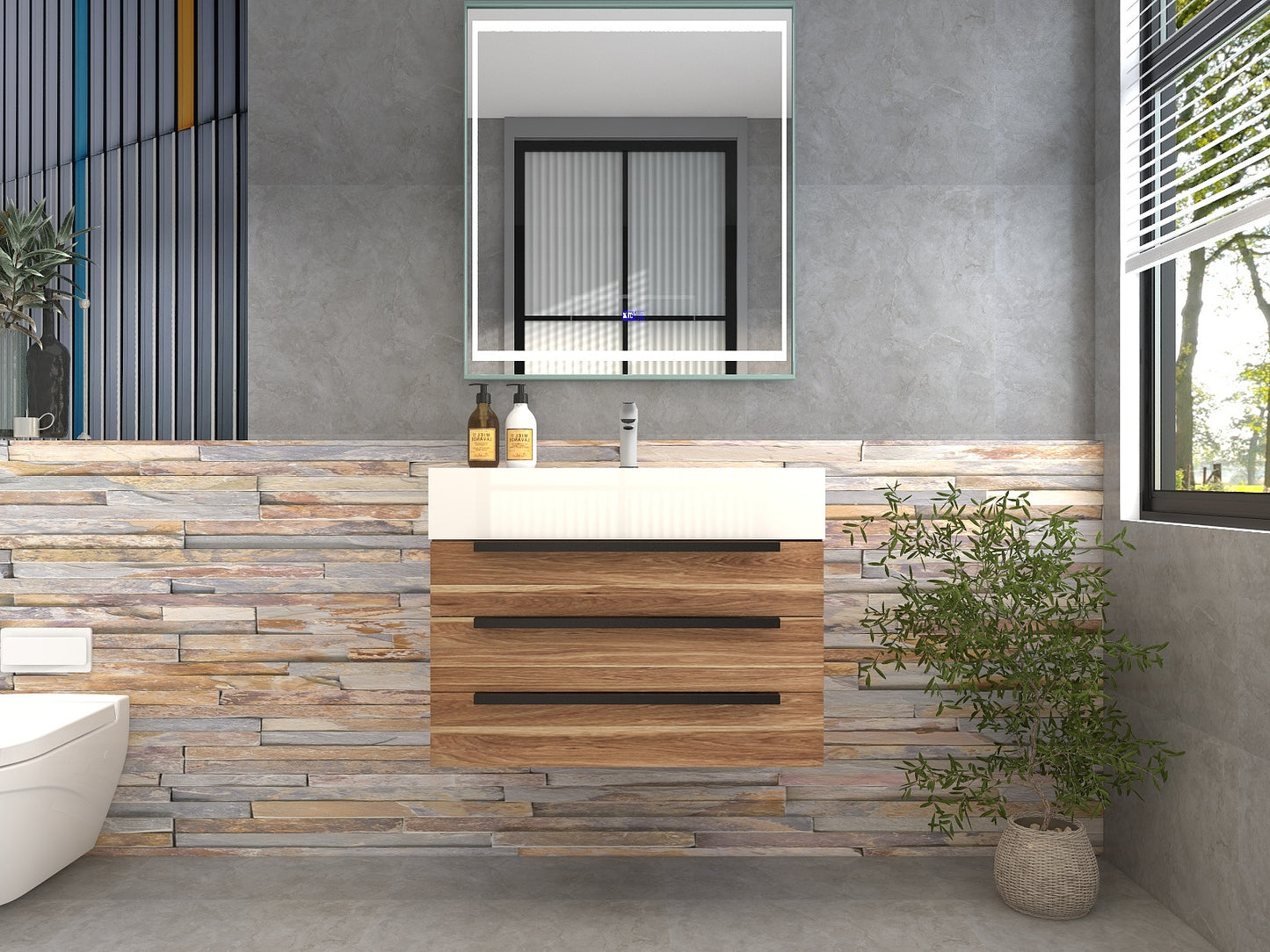 Bethany 30" Floating Bathroom Vanity with Reinforced Acrylic Sink in White Oak with Black Handles | Better Vanity Bath Vanities