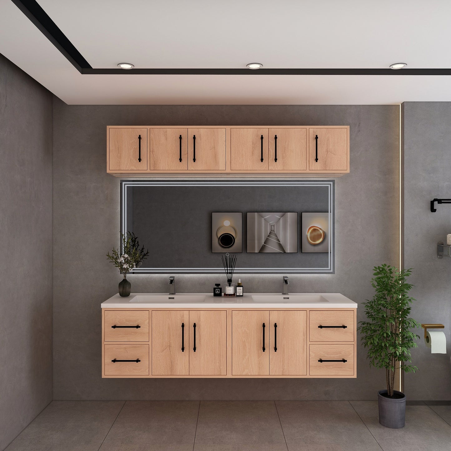 Victoria 72" Solid Wood Floating Bathroom Vanity in Red Oak, Double Sink Vanity | Better Vanity Solid Wood Floating Vanities