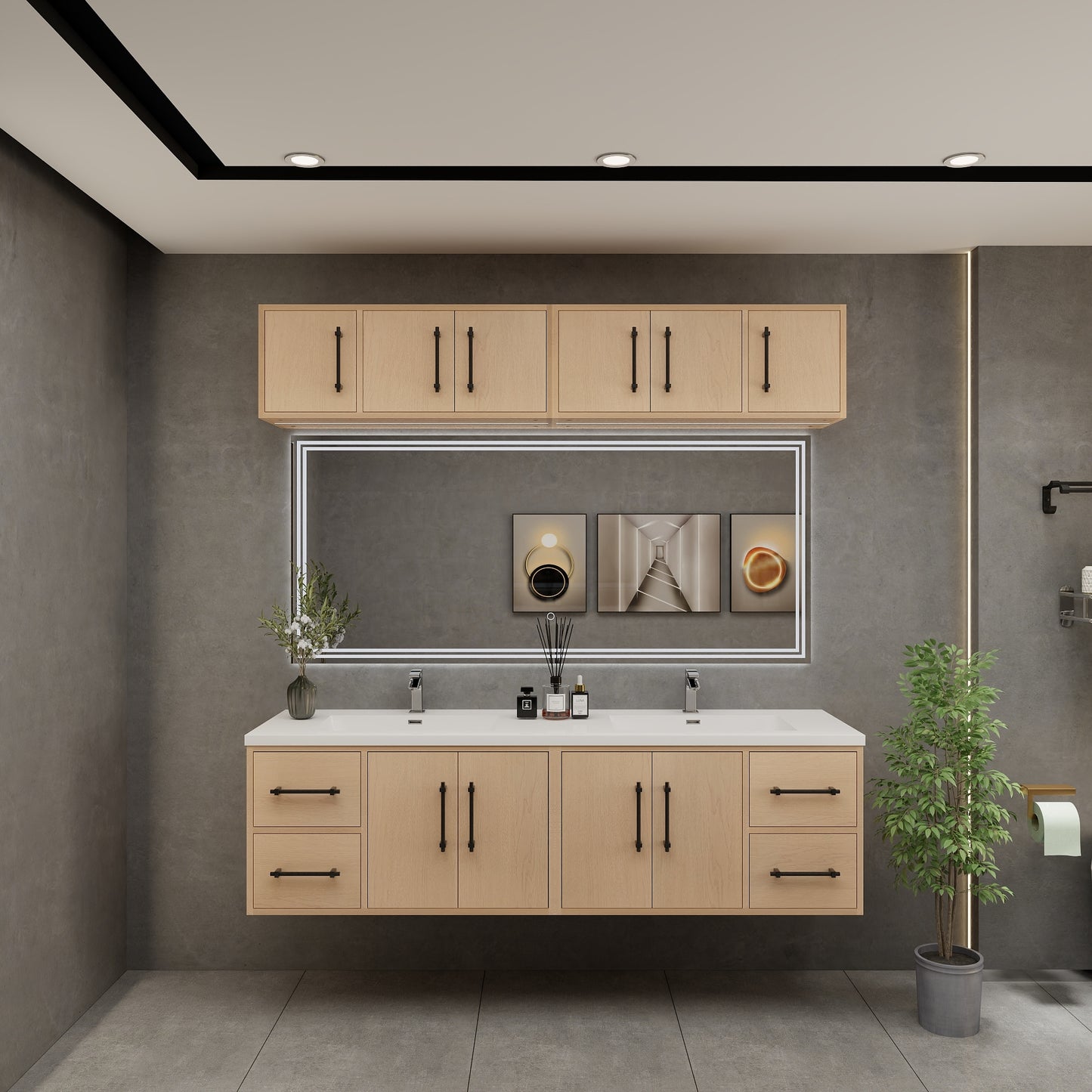 Victoria 72" Solid Wood Floating Bathroom Vanity in Yellow Oak, Double Sink Vanity | Better Vanity Solid Wood Floating Vanities