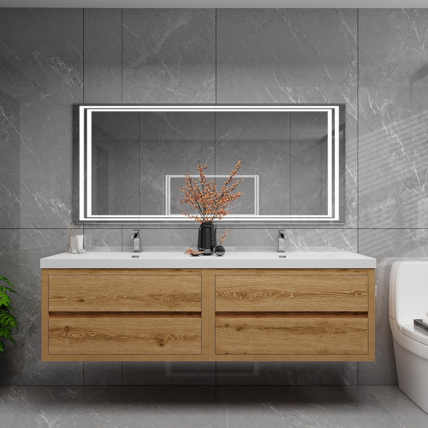 Louis 72" Solid Wood Floating Bathroom Vanity with Double Sink in Yellow Oak | Better Vanity Solid Wood Floating Vanities
