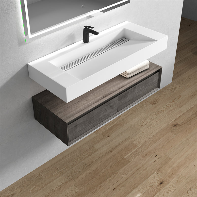 Alysa 60'' Single Sink floating vanity in Smoke Oak with Reinforced Acrylic Sink