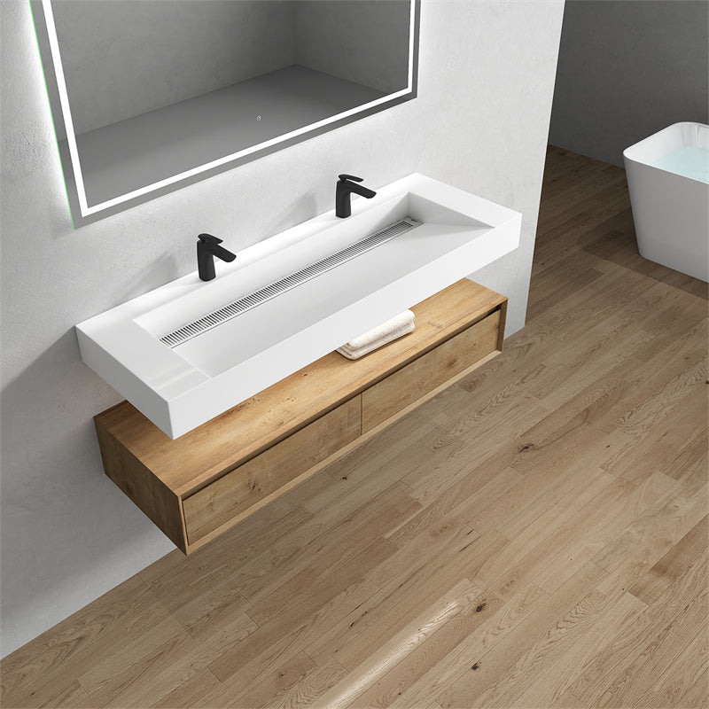 Alysa 60'' Double Sink floating vanity in White Oak with Reinforced Acrylic Sink