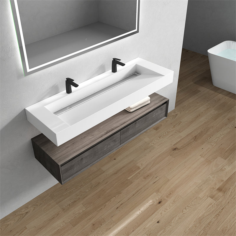 Alysa 60'' Double Sink floating vanity in Smoke Oak with Reinforced Acrylic Sink