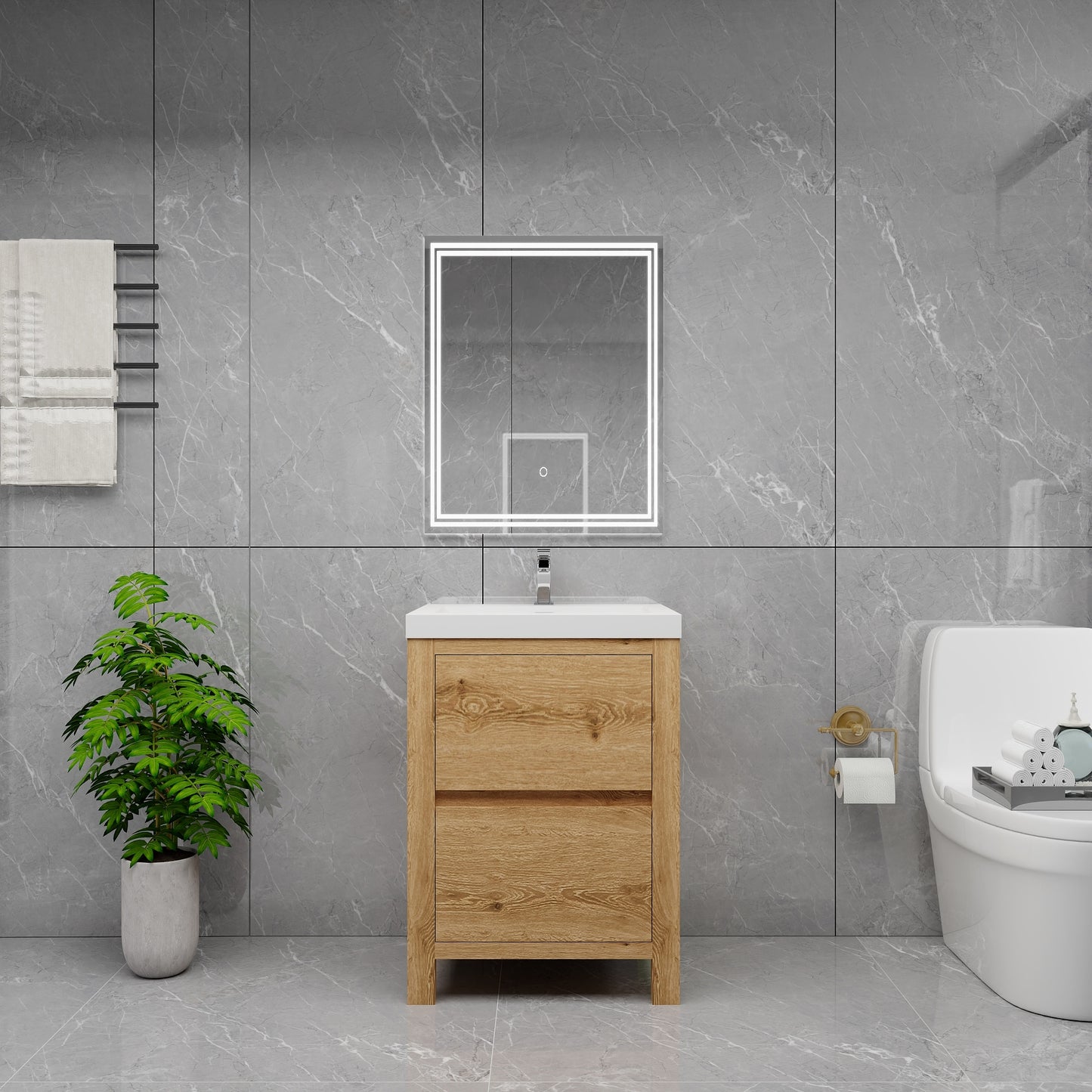 Louis 24" Solid Wood Freestanding Bathroom Vanity with Sink in Yellow Oak | Better Vanity Solid Wood Floating Vanities