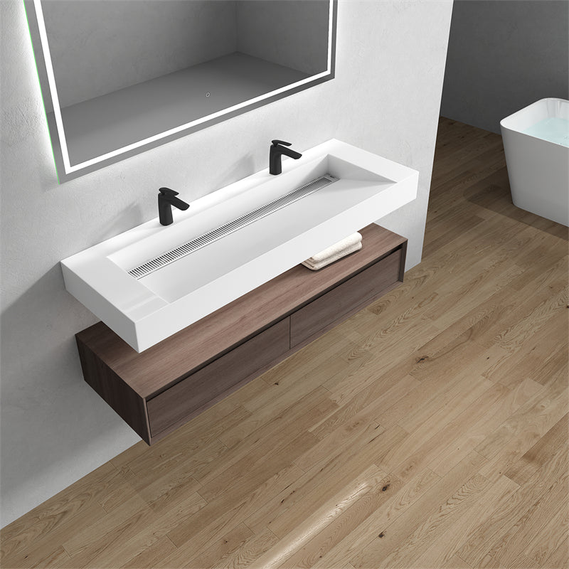Alysa 60'' Double Sink floating vanity in Red Oak with Reinforced Acrylic Sink