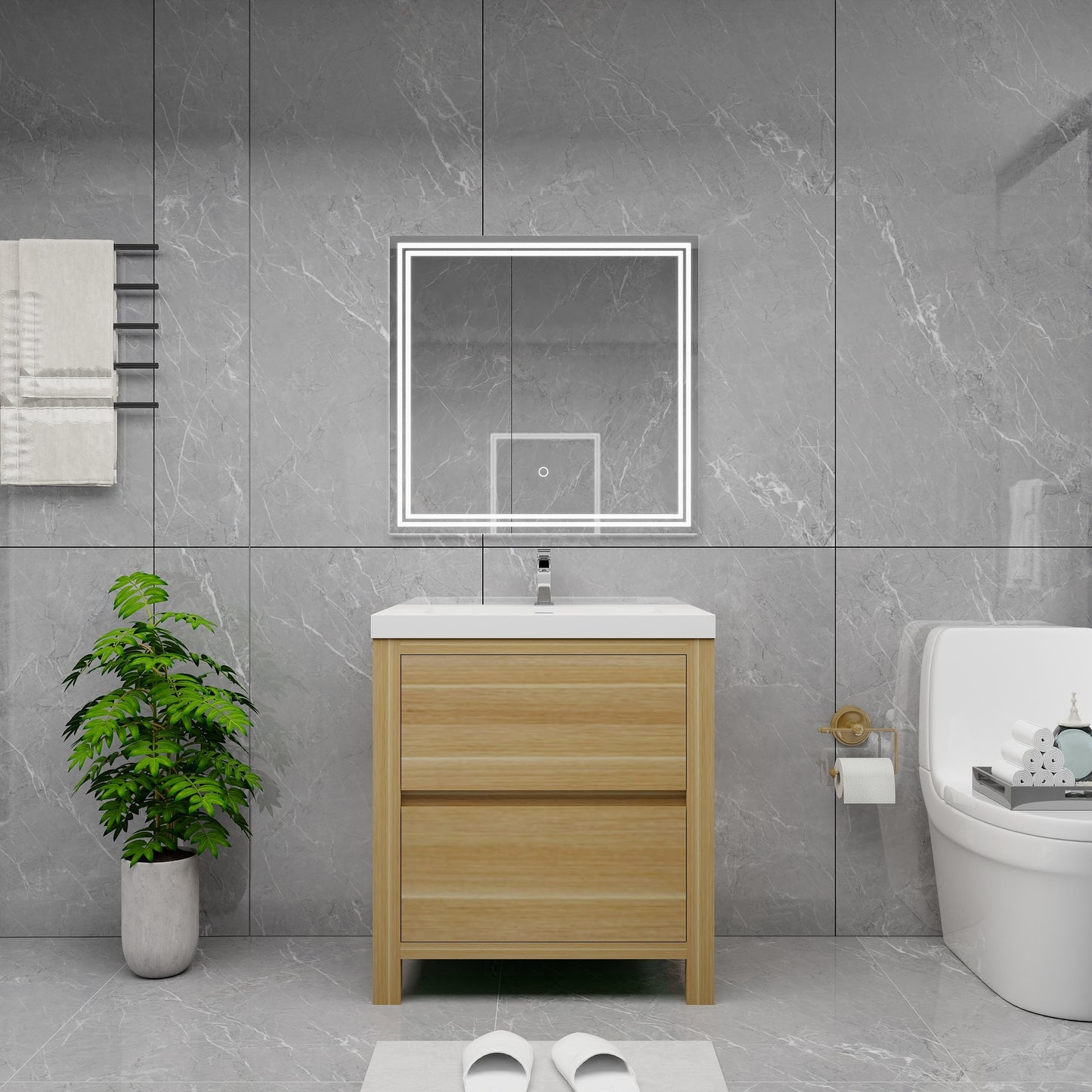 Louis 30" Solid Wood Freestanding Bathroom Vanity with Sink in Light Oak | Better Vanity Solid Wood Floating Vanities