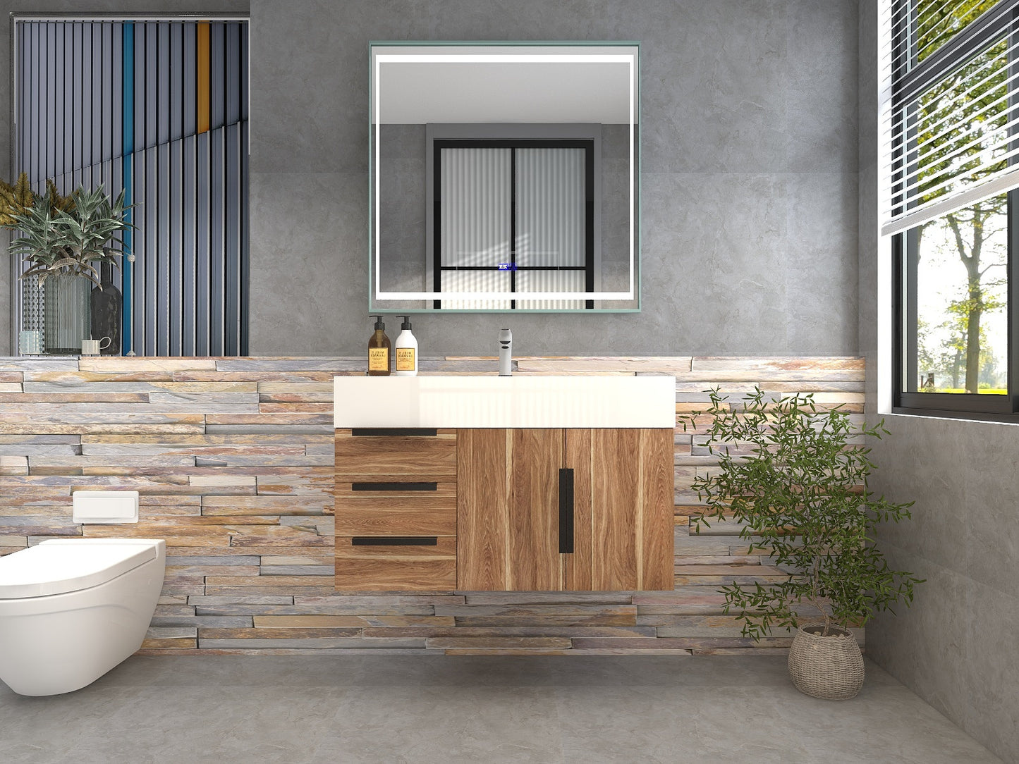 Bethany 36" Floating Bathroom Vanity with Reinforced Acrylic Sink in White Oak with Black Handles | Better Vanity Bath Vanities