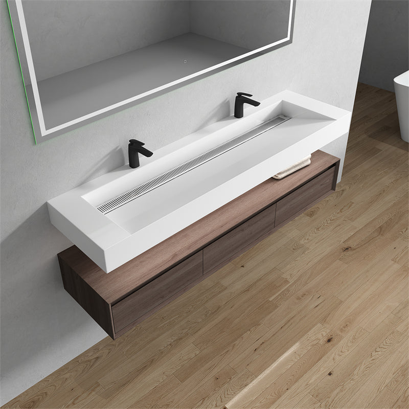Alysa 72'' Double Sink floating vanity in Red Oak with Reinforced Acrylic Sink