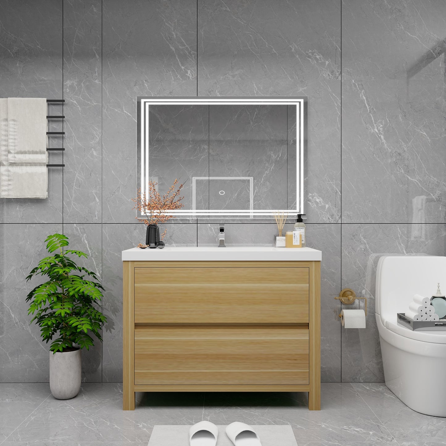 Louis 42" Solid Wood Freestanding Bathroom Vanity with Sink in Light Oak | Better Vanity Solid Wood Floating Vanities
