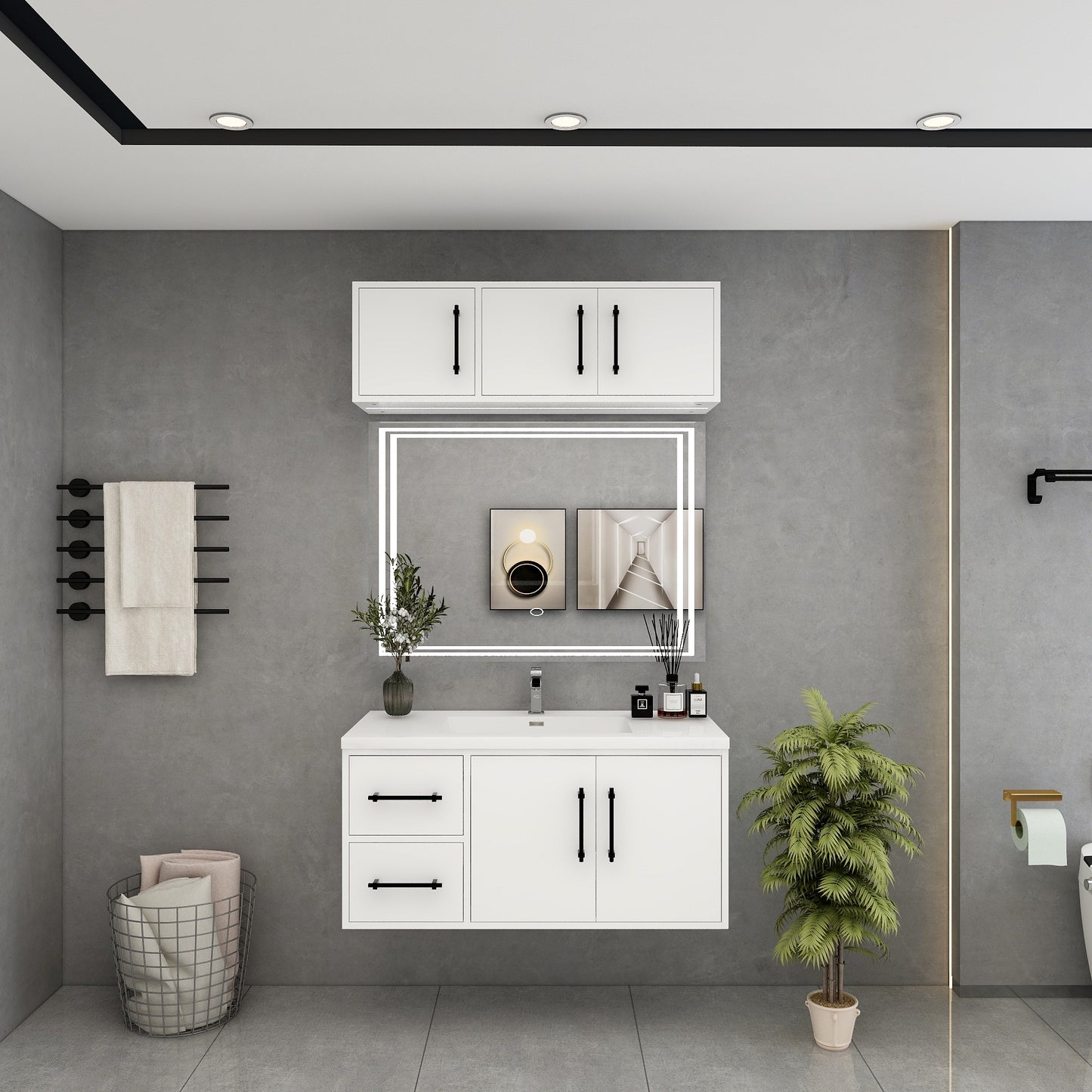 Victoria 42" Solid Wood Floating Bathroom Vanity in Gloss White | Better Vanity Solid Wood Floating Vanities
