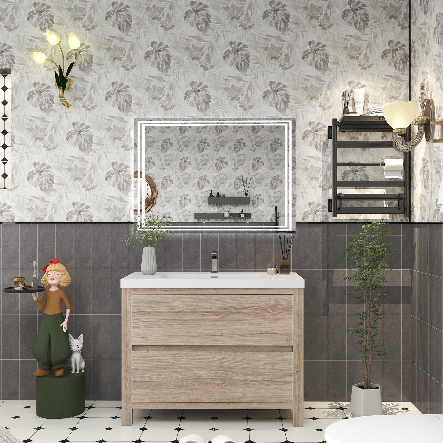 Louis 42" Solid Wood Freestanding Bathroom Vanity with Sink in White Oak | Better Vanity Solid Wood Floating Vanities