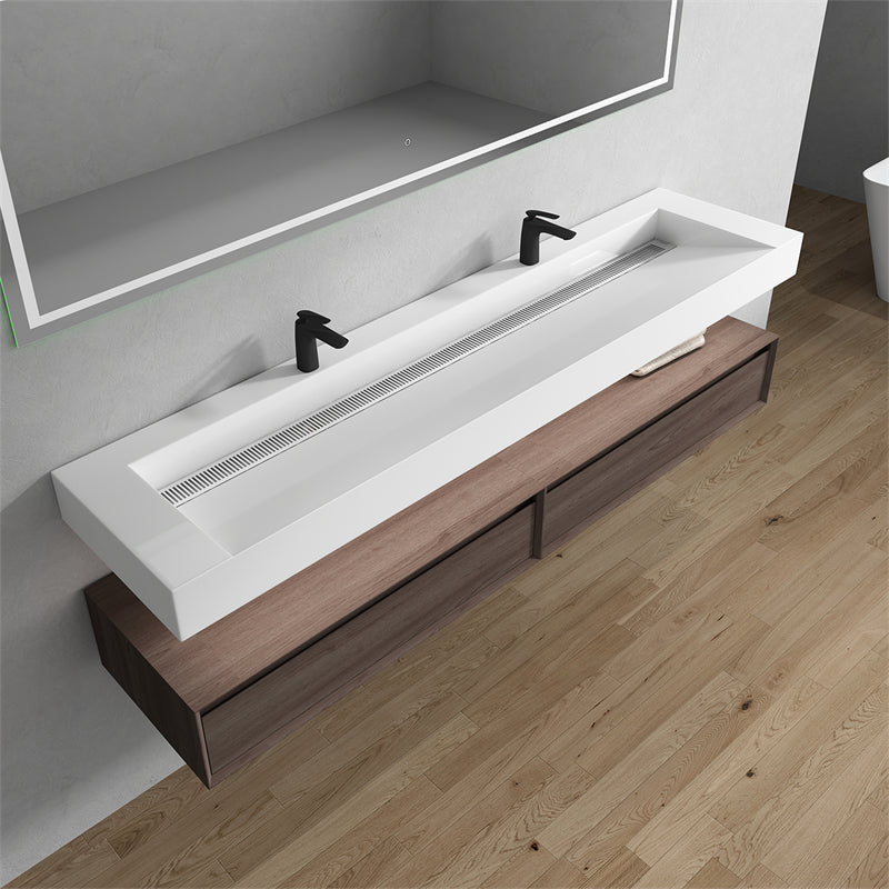 Alysa 84'' Double Sink floating vanity in Red Oak with Reinforced Acrylic Sink
