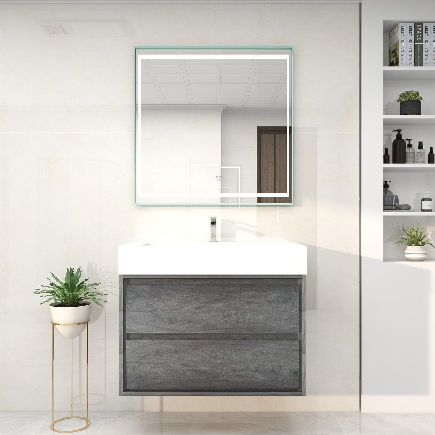 Saggia 36" Wall-Mounted Floating Bathroom Vanity with Reinforced Acrylic Sink in Smoke Oak | Better Vanity Modern Luxury Bathroom Vanities