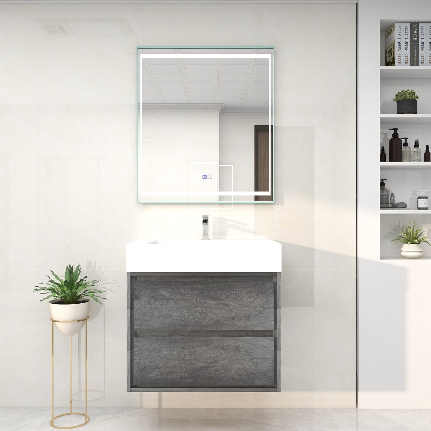 Saggia 30" Wall-Mounted Floating Bathroom Vanity with Reinforced Acrylic Sink in Smoke Oak | Better Vanity Modern Luxury Bathroom Vanities