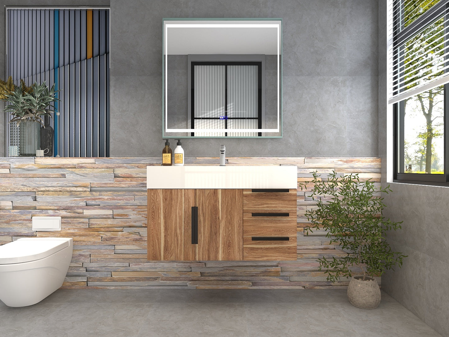 Bethany 36" Floating Bathroom Vanity with Reinforced Acrylic Sink in White Oak with Black Handles | Better Vanity Bath Vanities