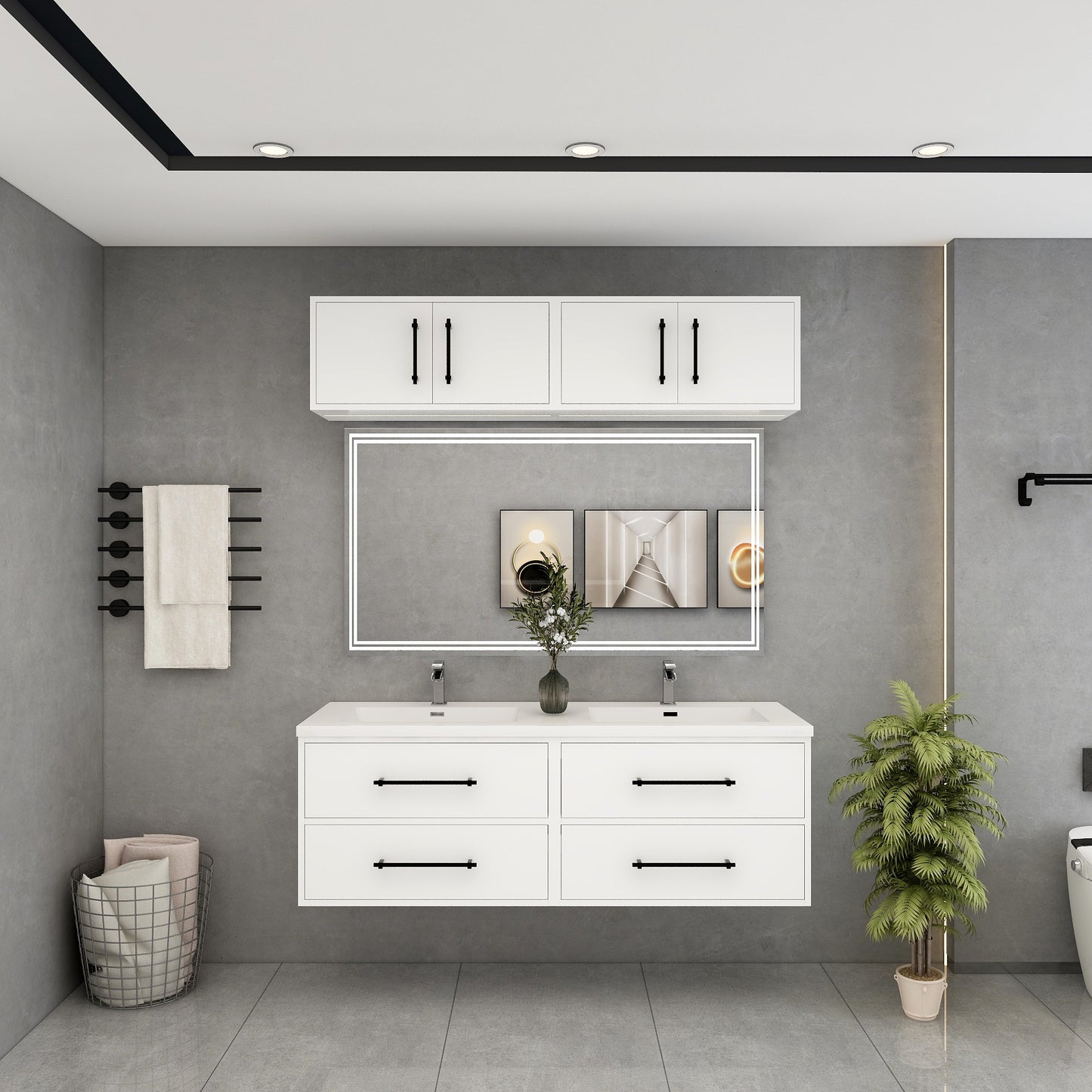 Victoria 60" Solid Wood Floating Bathroom Vanity in Gloss White, Double Vanity | Better Vanity Solid Wood Floating Vanities