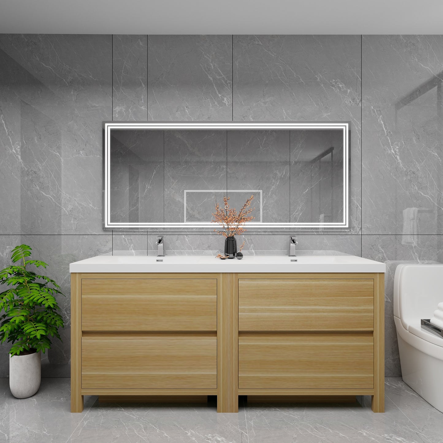 Louis 72" Solid Wood Freestanding Bathroom Vanity with Double Sink in Light Oak | Better Vanity Solid Wood Floating Vanities