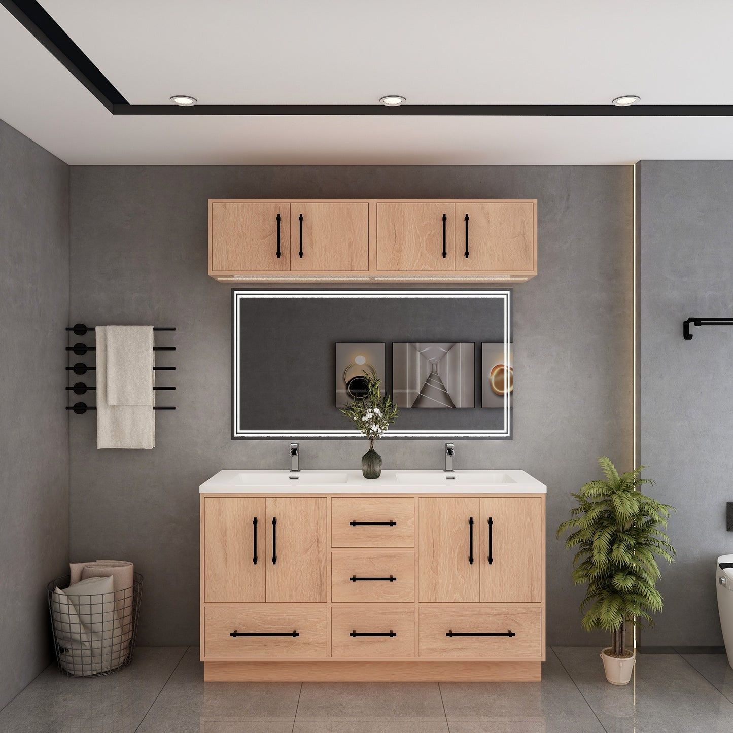 Victoria 60" Solid Wood Freestanding Bathroom Vanity in Red Oak, Double Sink Vanity | Better Vanity Solid Wood Floating Vanities
