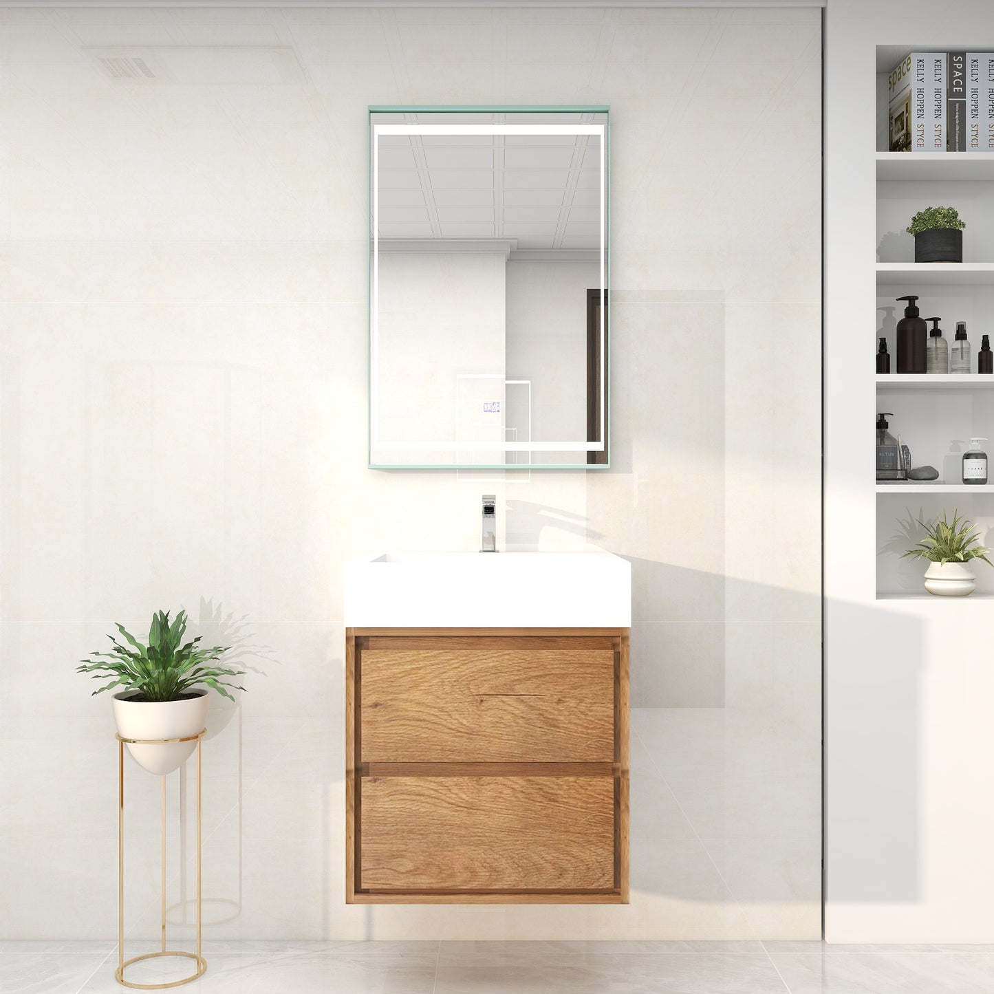 Saggia 24" Wall-Mounted Floating Bathroom Vanity with Reinforced Acrylic Sink in Teak Oak | Better Vanity Modern Luxury Bathroom Vanities