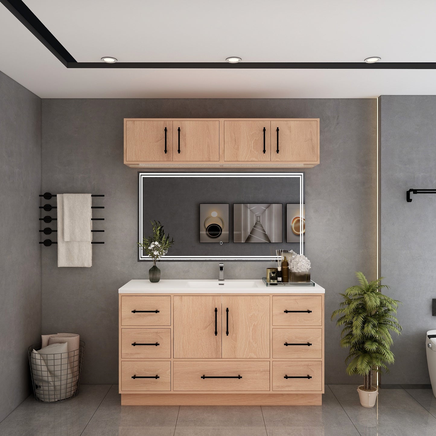 Victoria 60" Solid Wood Freestanding Bathroom Vanity in Red Oak, Single Sink Vanity | Better Vanity Solid Wood Floating Vanities