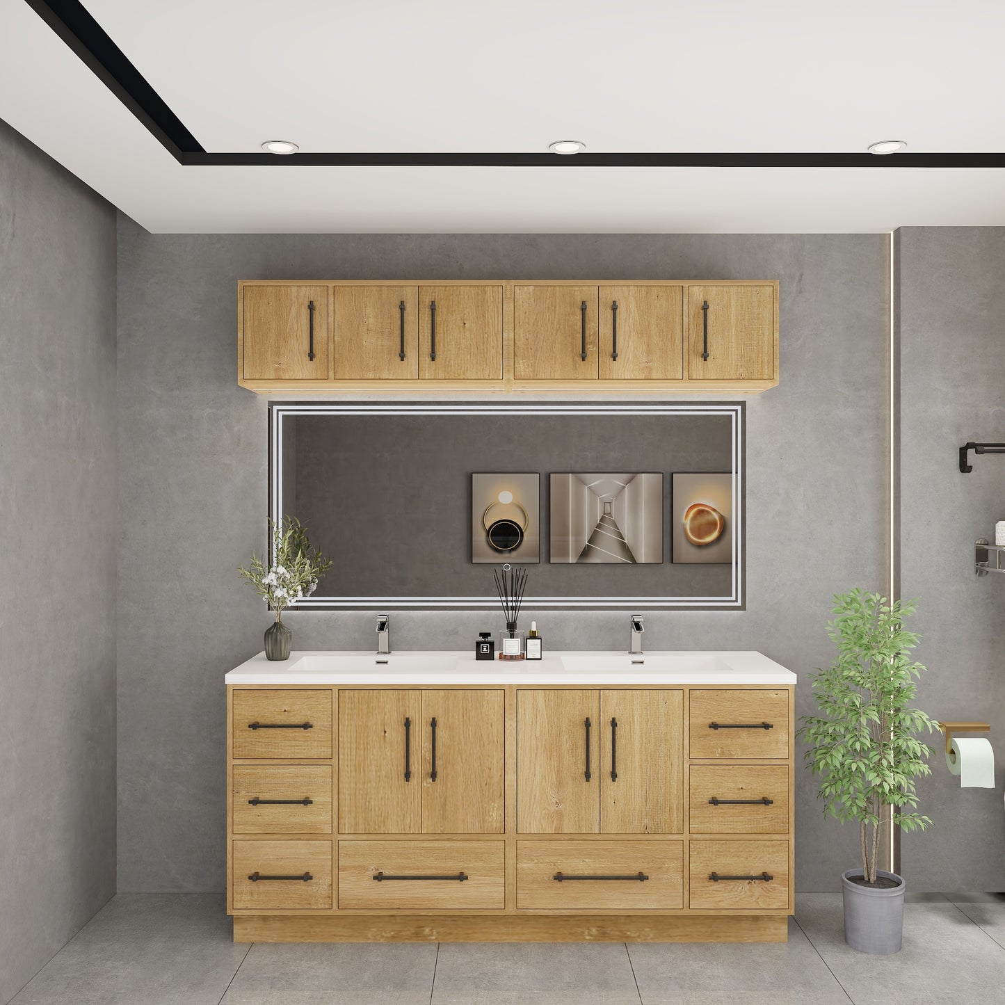 Victoria 72" Solid Wood Freestanding Bathroom Vanity in Oak, Double Sink Vanity | Better Vanity Solid Wood Floating Vanities