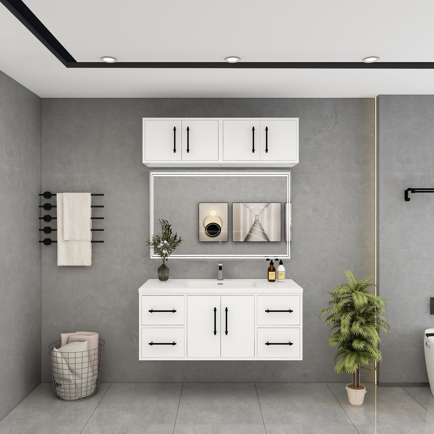 Victoria 48" Solid Wood Floating Bathroom Vanity in Gloss White | Better Vanity Solid Wood Floating Vanities