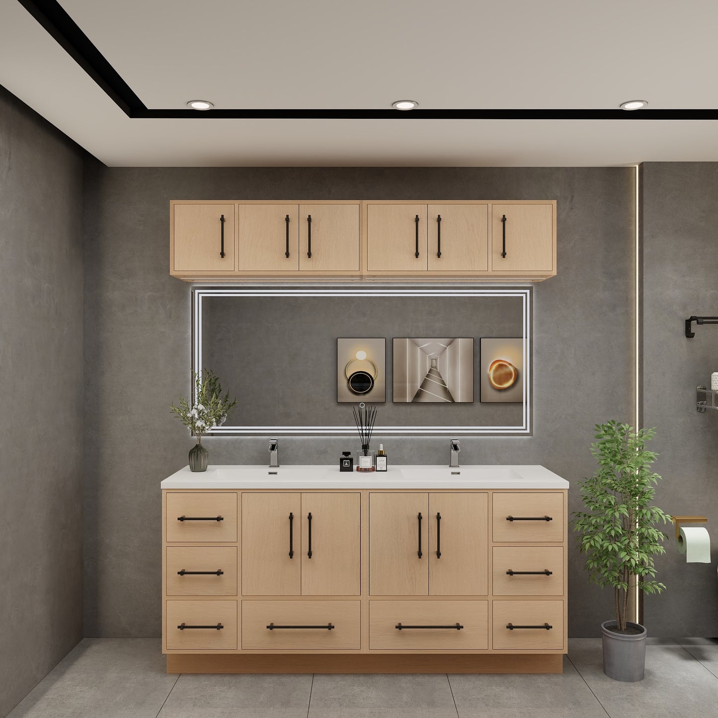 Victoria 72" Solid Wood Freestanding Bathroom Vanity in Yellow Oak, Double Sink Vanity | Better Vanity Solid Wood Floating Vanities