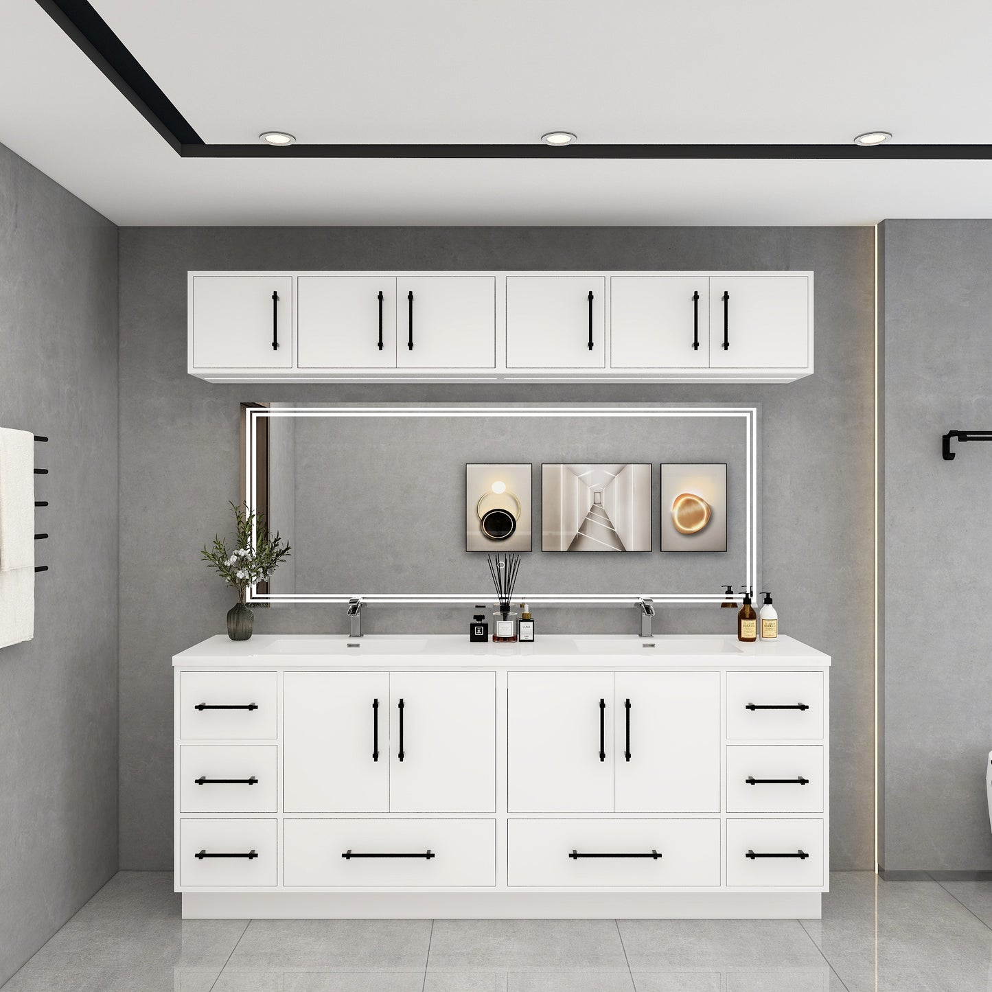 Victoria 84" Solid Wood Freestanding Bathroom Vanity in Gloss White, Double Sink Vanity | Better Vanity Solid Wood Floating Vanities