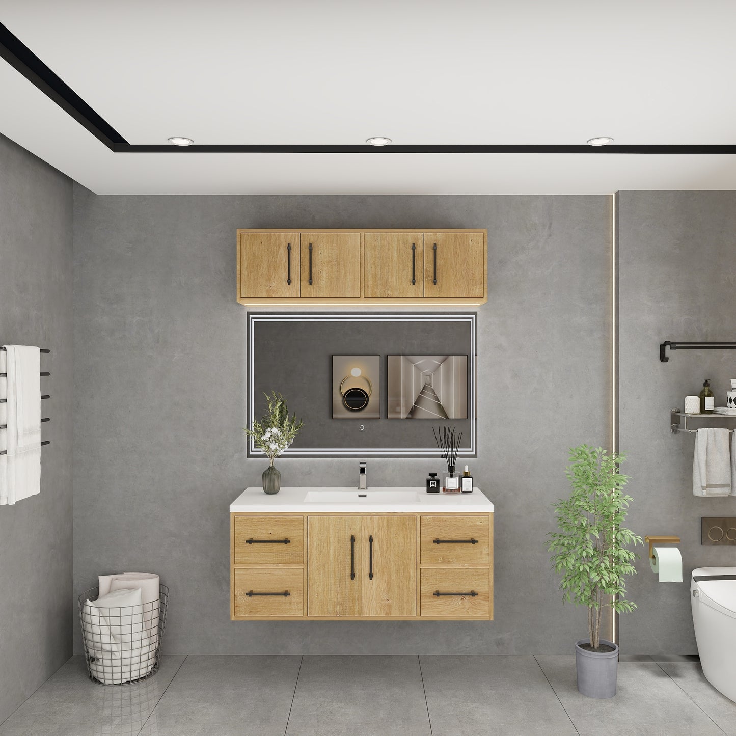 Victoria 48" Solid Wood Floating Bathroom Vanity in Oak | Better Vanity Solid Wood Floating Vanities