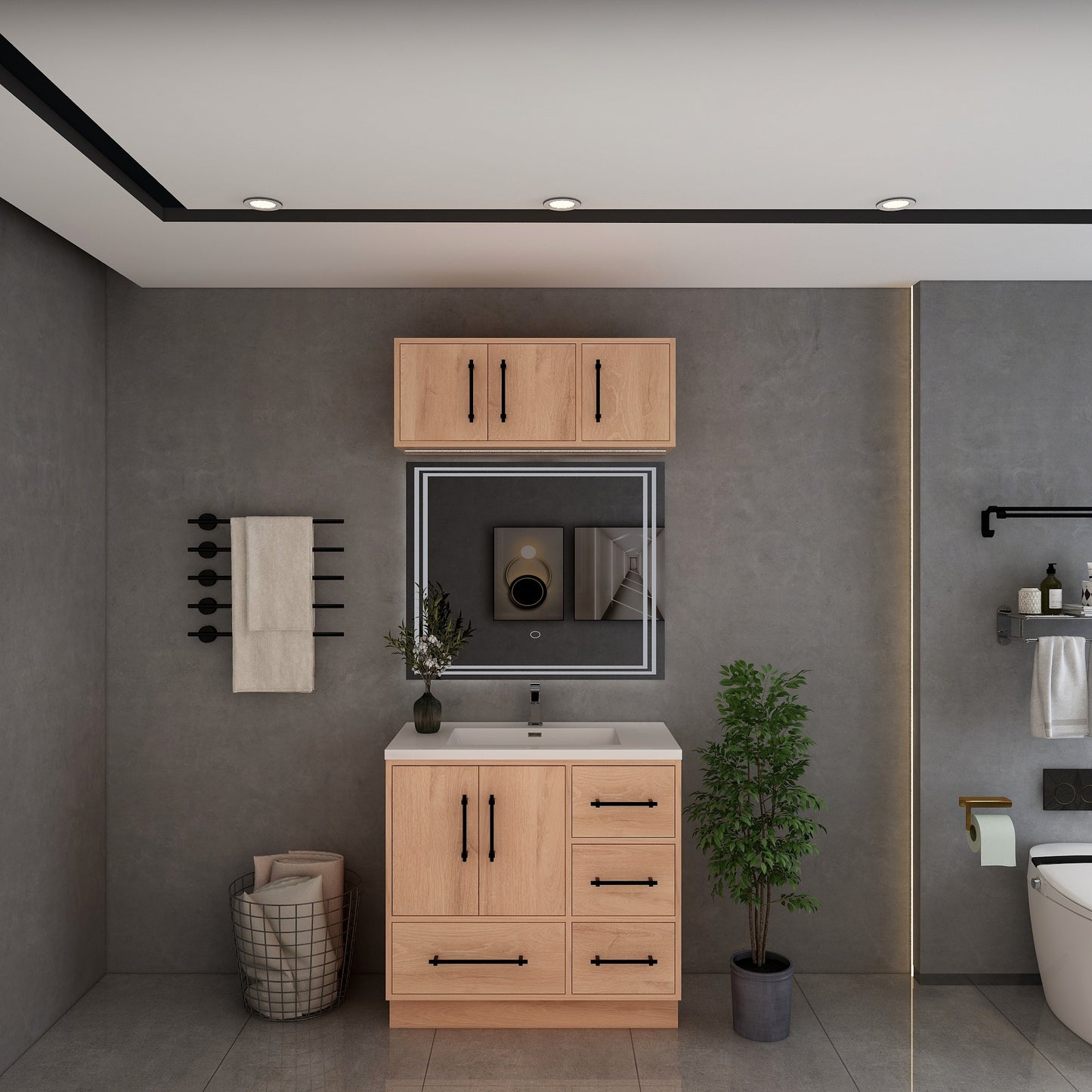 Victoria 36" Solid Wood Freestanding Bathroom Vanity in Red Oak | Better Vanity Solid Wood Floating Vanities