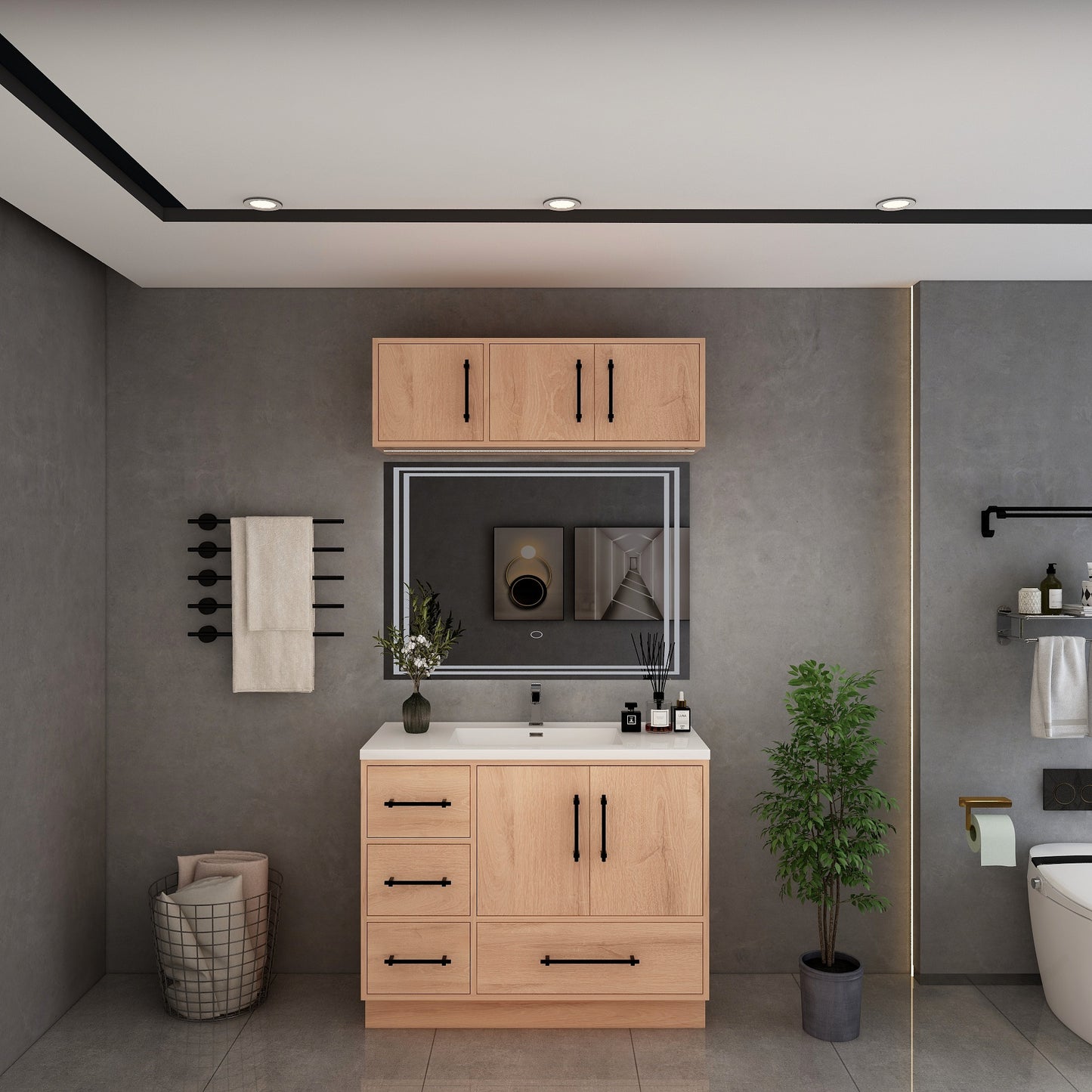 Victoria 42" Solid Wood Freestanding Bathroom Vanity in Red Oak | Better Vanity Solid Wood Floating Vanities