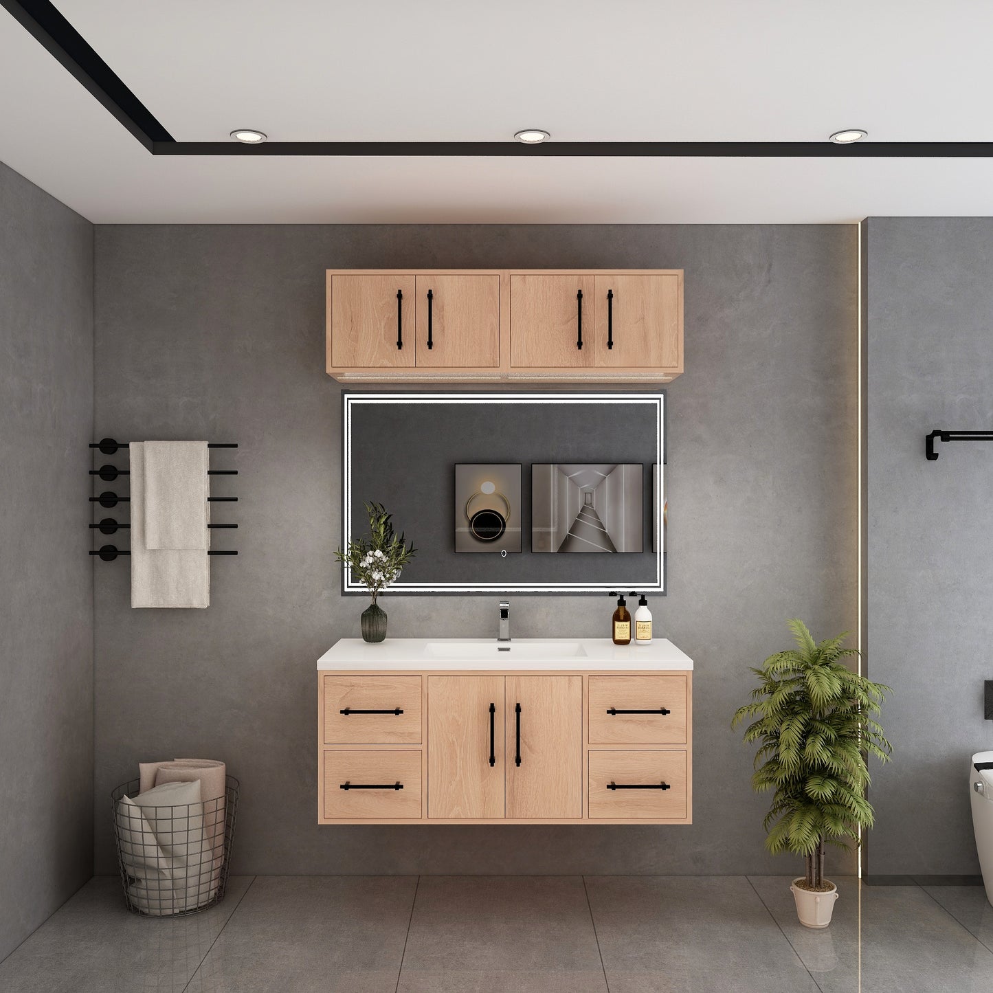 Victoria 48" Solid Wood Floating Bathroom Vanity in Red Oak | Better Vanity Solid Wood Floating Vanities