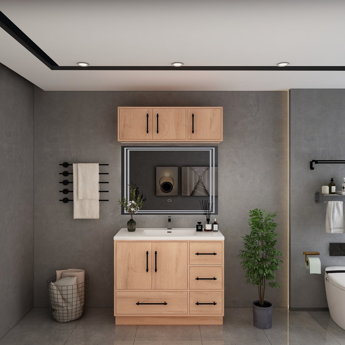 Victoria 42" Solid Wood Freestanding Bathroom Vanity in Red Oak | Better Vanity Solid Wood Floating Vanities