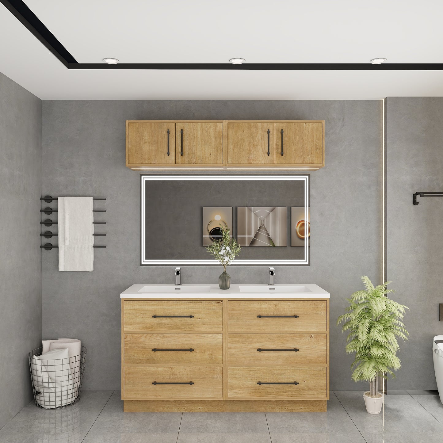 Victoria 60" Solid Wood Freestanding Bathroom Vanity in Oak, Double Vanity | Better Vanity Solid Wood Floating Vanities