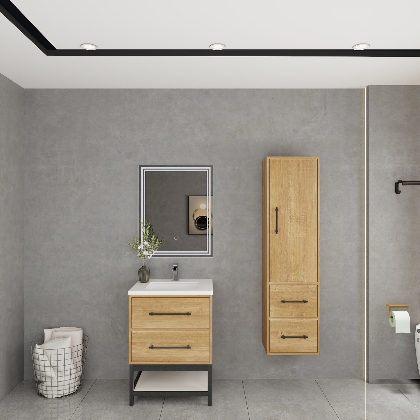 Victoria 24" Solid Wood Floating Open Shelf Bathroom Vanity in Oak | Better Vanity Solid Wood Floating Vanities