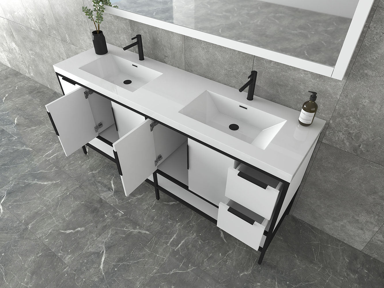 Matthew 72" Glossy White Freestanding Vanity with Reinforced Acrylic Sinks