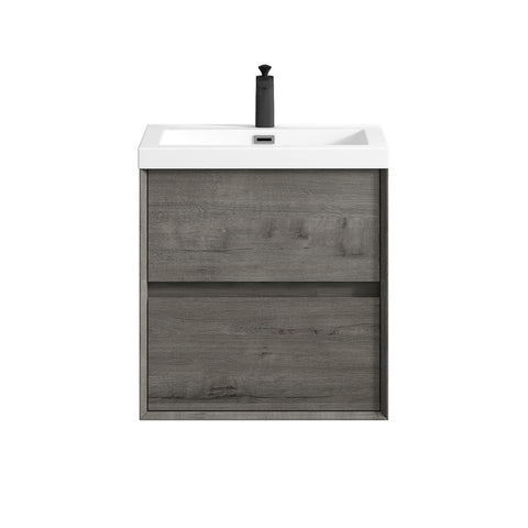 Kingdee 24" Smoke Oak Wall Mounted Vanity with Reinforced Acrylic Sink