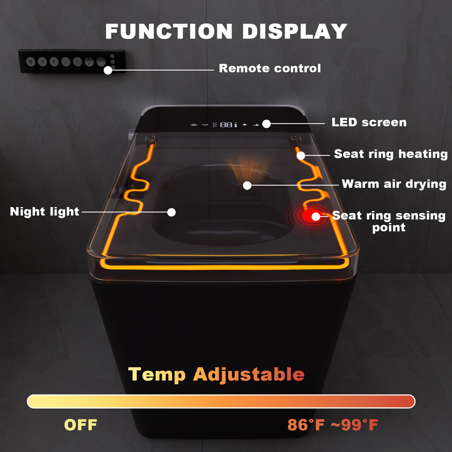T2605 Matte Black Smart Toilet with LED Screen & Bidet