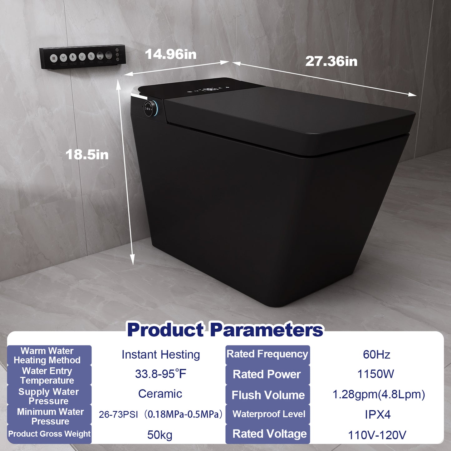 T2605 Matte Black Smart Toilet with LED Screen & Bidet