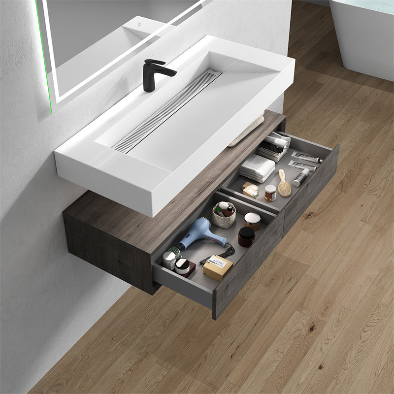Alysa 48'' floating vanity in Smoke Oak with Reinforced Acrylic Sink