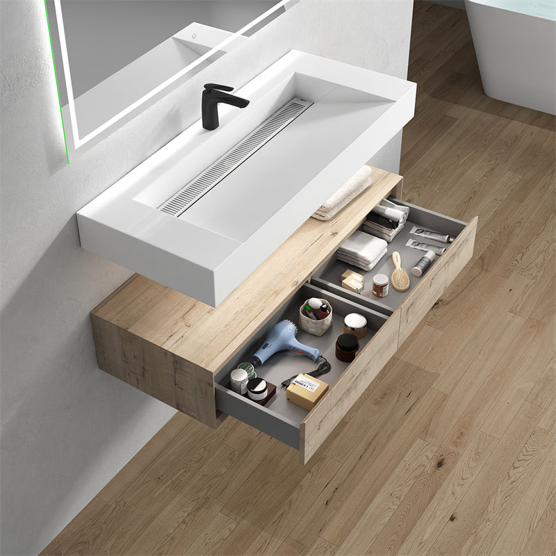 Alysa 60'' Single Sink floating vanity In light Oak with Reinforced Acrylic Sink