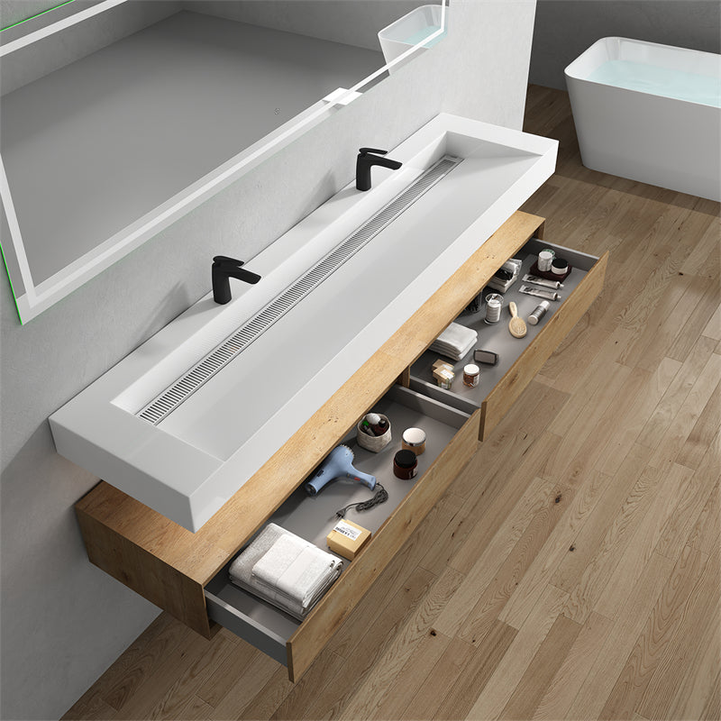 Alysa 84'' Double Sink floating vanity in White Oak with Reinforced Acrylic Sink