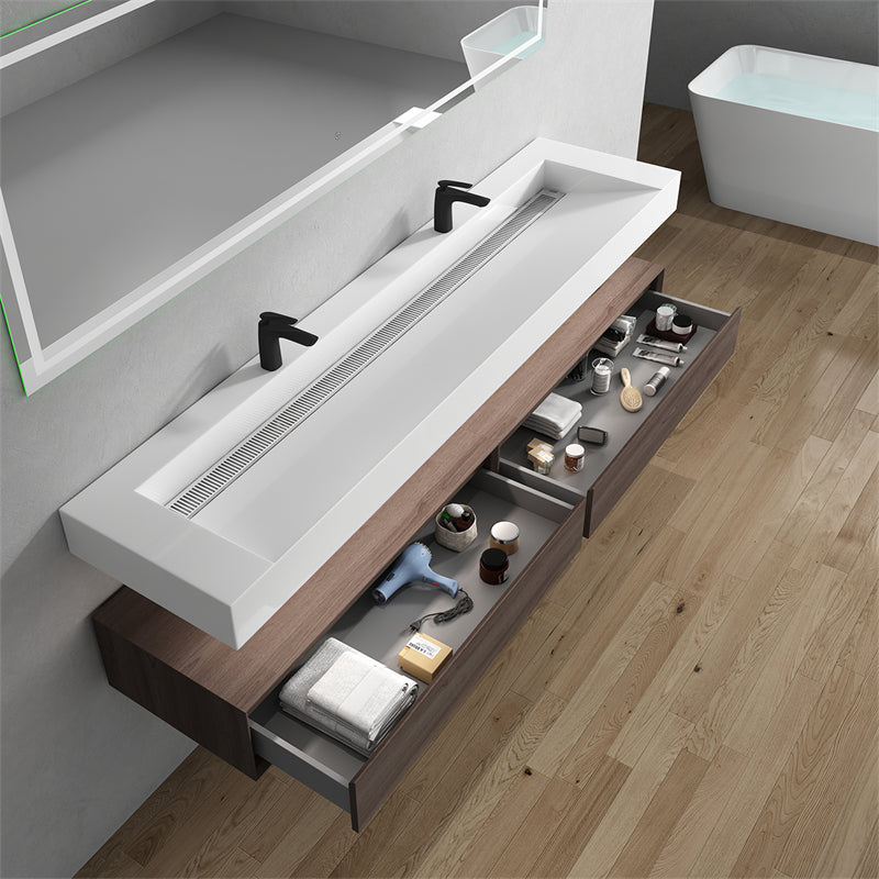 Alysa 84'' Double Sink floating vanity in Red Oak with Reinforced Acrylic Sink