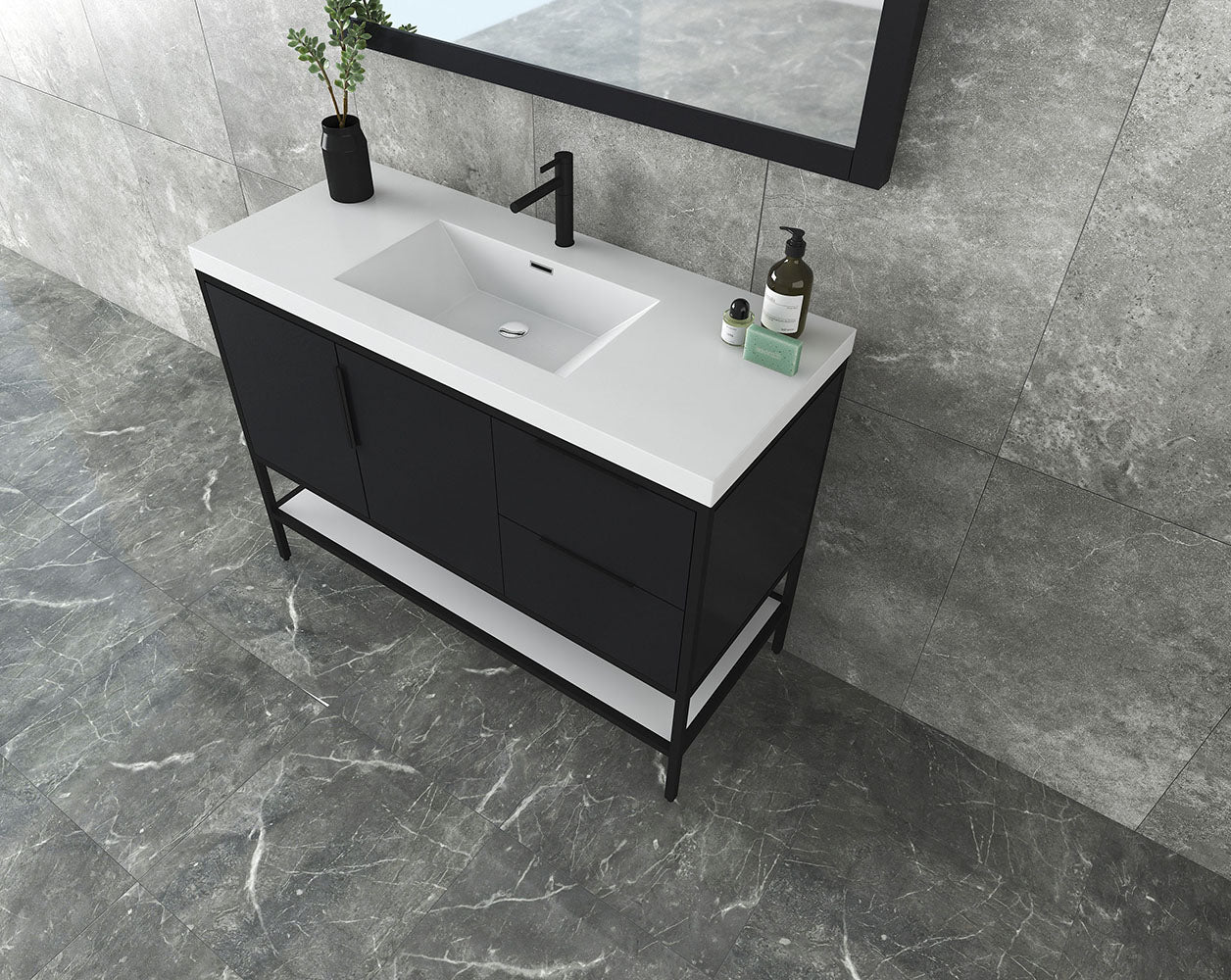 Matthew 42" Glossy Gray Freestanding Vanity with Reinforced Acrylic Sink