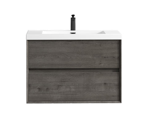 Kingdee 36" Smoke Oak Wall Mounted Vanity with Reinforced Acrylic Sink
