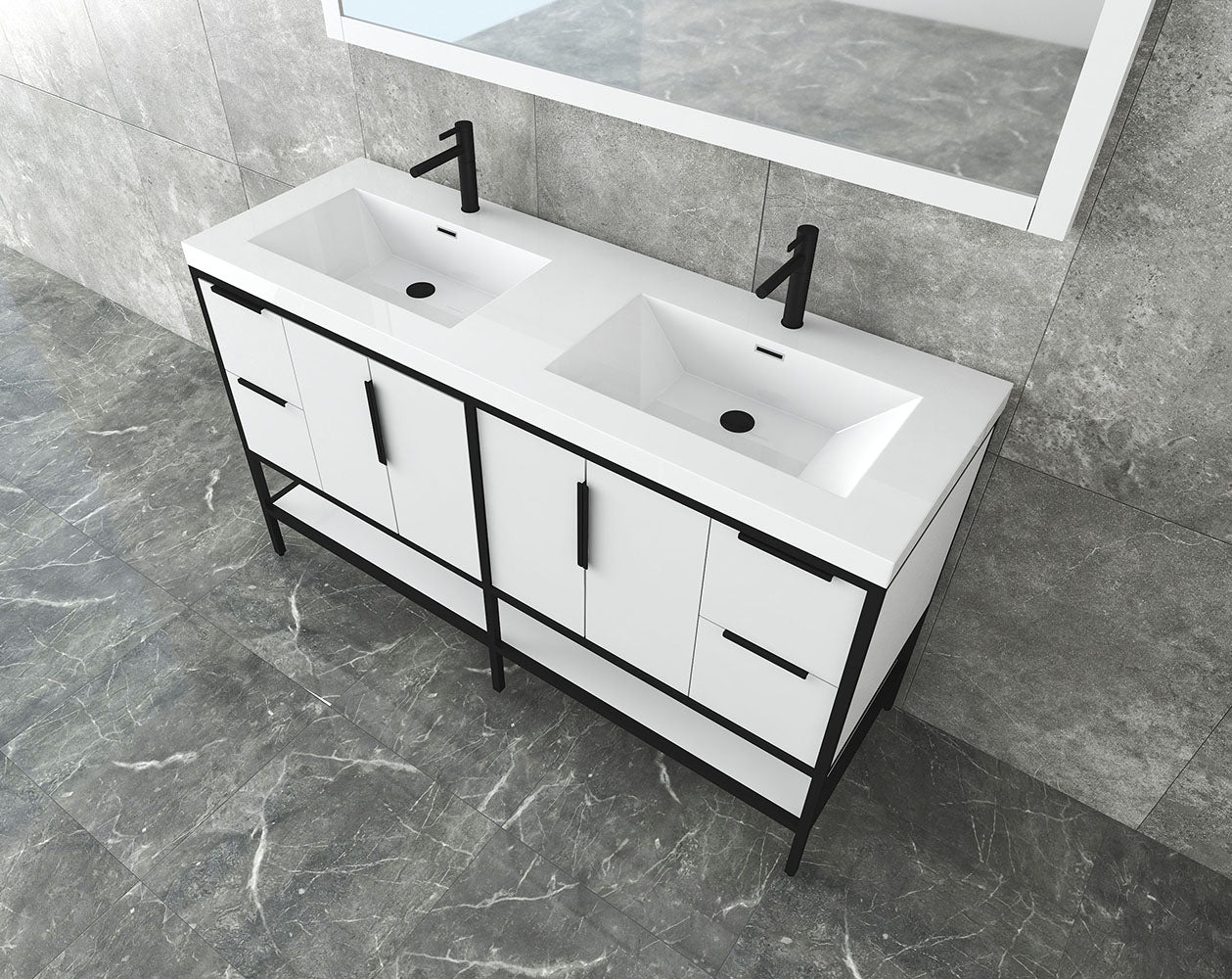 Matthew 60" Glossy White Freestanding Vanity with Reinforced Acrylic Sinks