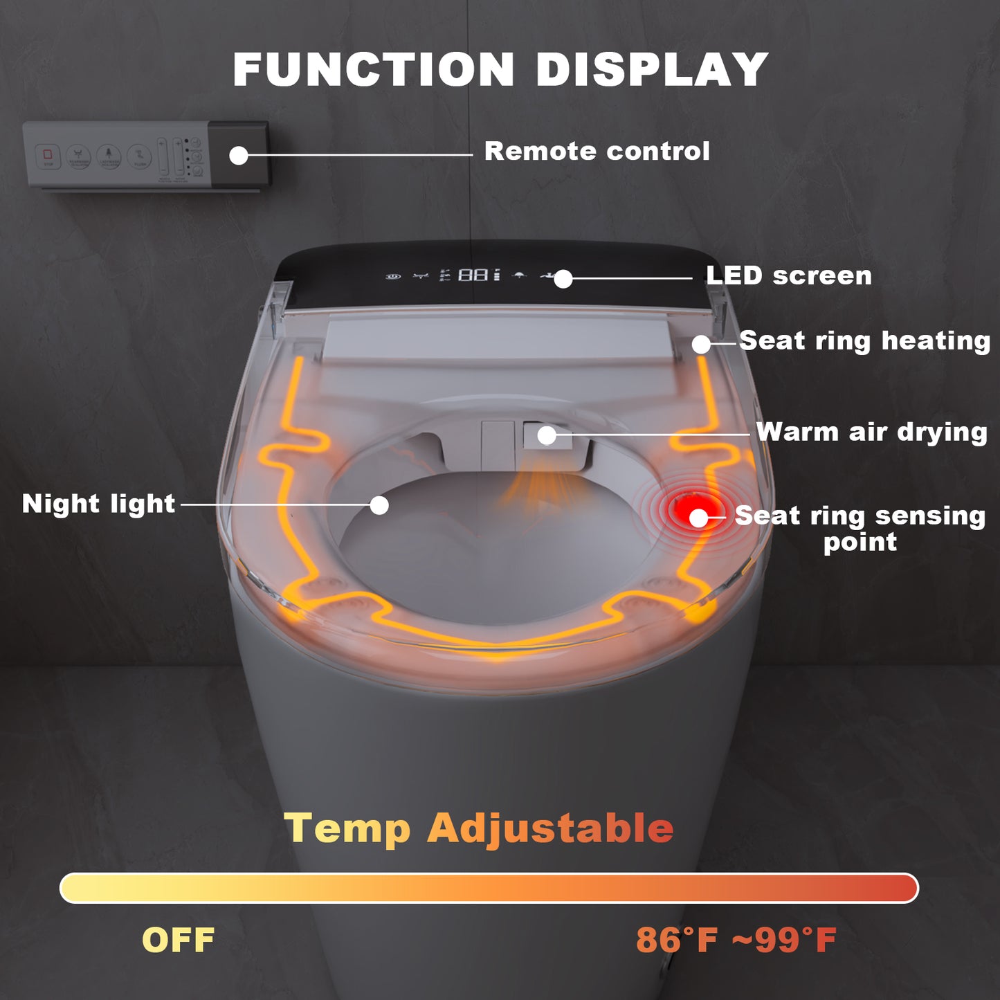 T105 White Smart Toilet with LED Screen & Bidet