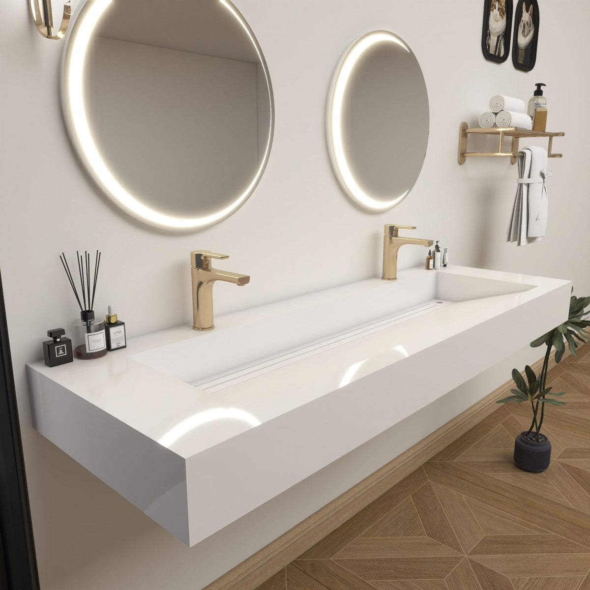 Bethany 60" Reinforced FLX Acrylic Double Sink Countertop