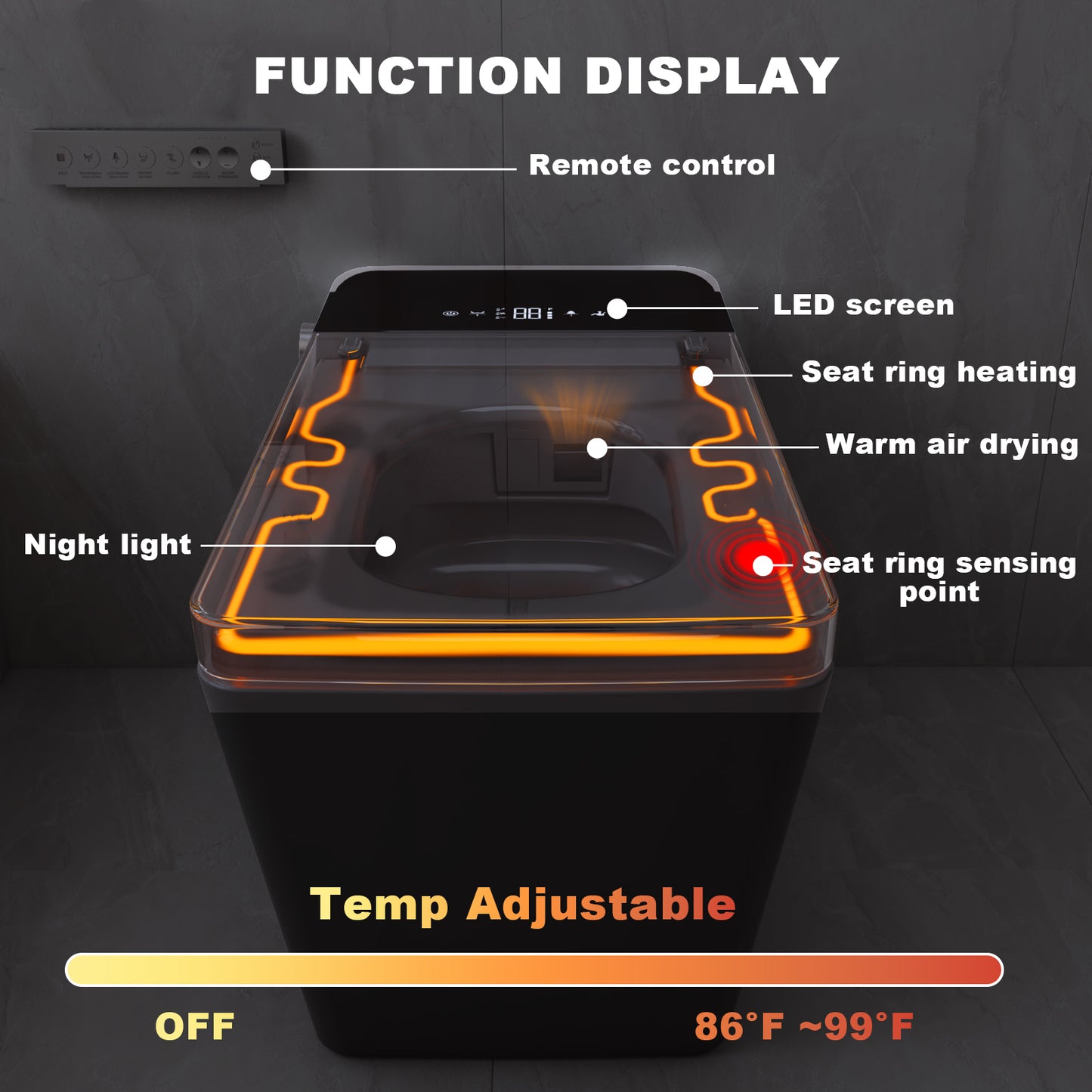 T2605 Matte Gray Smart Toilet with LED Screen & Bidet