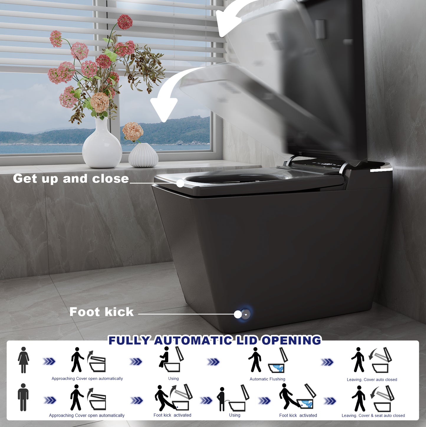 T2605 Matte Gray Smart Toilet with LED Screen & Bidet